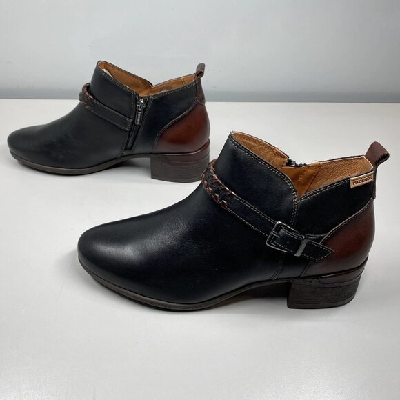 Pikolinos Women’s Malaga Leather Ankle Booties – Size 10/10.5 – Black/Brown - Picture 6 of 9